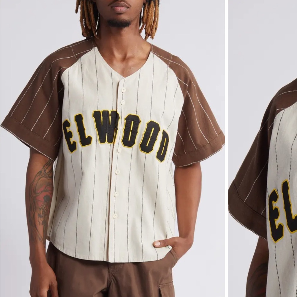 ELWOOD COTTON LINEN BASEBALL JERSEY HTF MEDIUM